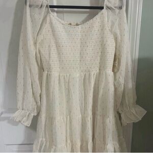 Altar’d State Ivory Smocked Mini Dress Size L Boho Cottagecore NWT